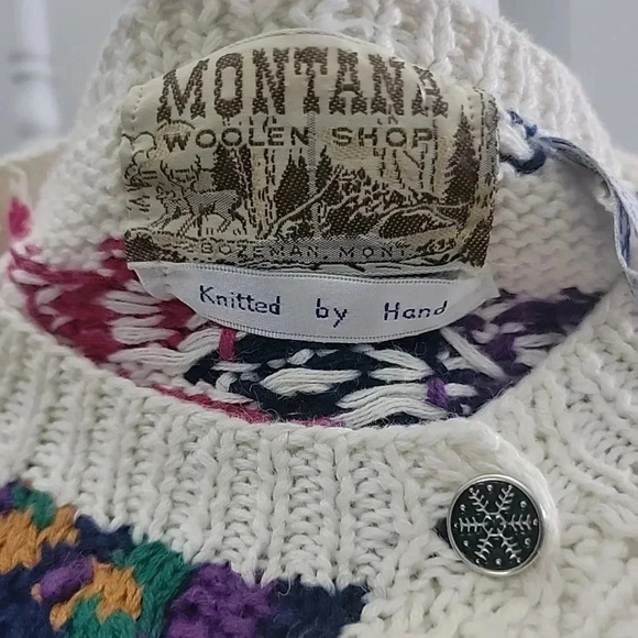 Vintage Grandma Hand Knit Cardigan Sweater Rami/Cotton Blend XL Colorful - Picture 5 of 6